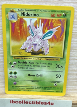 Pokemon Card Vintage 1999 Wizards Stage 1 Nidorino 037/102 Base Set LP - Image 1