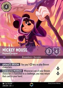 Lorcana Mickey Mouse - Wayward Sorcerer - 208/204 - Enchanted - Holofoil, Light - Image 1