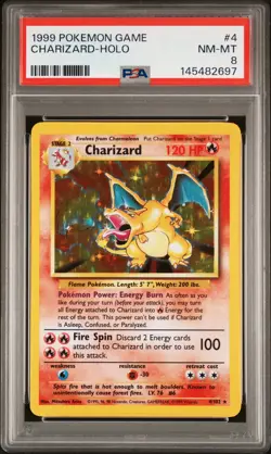 1999 POKEMON BASE SET UNLIMITED #4 CHARIZARD-HOLO PSA 8 - Image 1