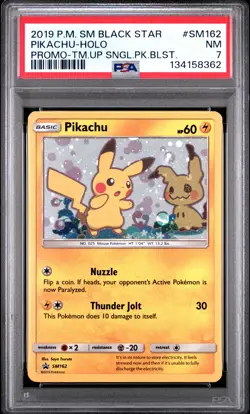 POKEMON TEAM UP SM BLACK STAR PROMO PIKACHU #SM162 HOLO PSA 7 NM #134158362 - Image 1