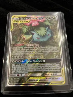 Pokemon TCG Holo Ultra Rare Venusaur And Snivy Gx Tag Team Sm229 With Sleeve. - Image 1