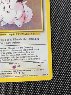 Pokemon TCG Clefairy 5/102 Base Set Holo Unlimited Rare Card - HP - Image 4