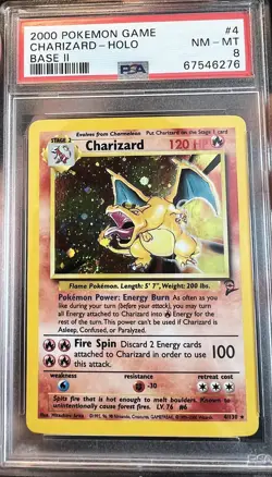 2000 Pokemon Charizard #4 Base Set 2 Holo *SWIRL* PSA 8 NM-MT - Image 1
