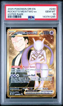 2025 POKEMON DRI EN-DESTINED RIVALS HYPER RARE TEAM ROCKET'S MEWTWO EX PSA 10 - Image 1