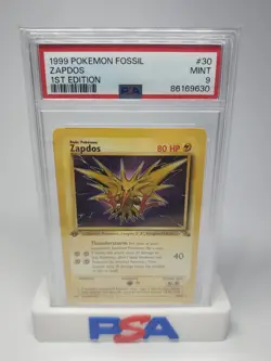 1999 Pokemon Fossil 1st First Edition Zapdos 30/62 Non Holo PSA 9 MINT - Image 1