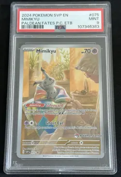 Mimikyu Pokemon Center SVP 075 PSA 9 Paldean Fates ETB Promo Fast Ship - Image 1