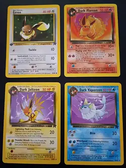 2000 POKEMON TEAM ROCKET EEVEE, DARK FLAREON JOLTEON VAPOREON CARDS NON HOLO - Image 1