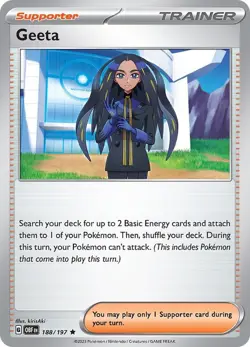 Geeta Pokemon Trainer S/V Obsidian Flames 188/197 Holo Rare TCG NM - Image 1