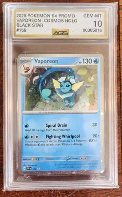 2025 Pokemon SV Promo Vaporeon-Cosmos Holo Black Star #168 AGS Slab Gem-Mt 10 - Image 1