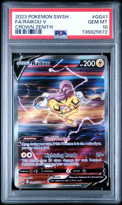2023 POKEMON SWORD & SHIELD CROWN ZENITH #GG41 FULL ART/RAIKOU V PSA 10 - Image 1
