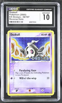 CGC 10 GEM MINT Duskull 2005 EX Deoxys 58/107 Reverse Holo Stamped Pokemon Card - Image 1