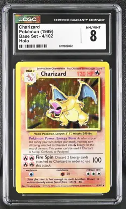 CGC 8 Charizard 1999 Base Set 4/102 Holo Pokemon Card - Image 1