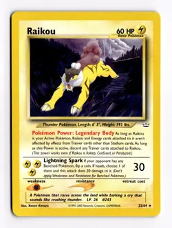 2001 Pokemon - Raikou #22/64 - Neo Revelation Unlimited - Rare - NM - Image 1