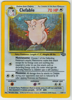 Clefable 1/64- Jungle Unlimited Pokemon Card Holo Rare - Damaged with Crease - Image 1