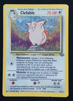 Clefable 1/64- Jungle Unlimited Pokemon Card Holo Rare - Damaged with Crease - Image 5