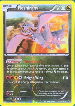 Reshiram 63/108 Reverse Holo Rare XY - Roaring Skies Pokemon Card - Image 1