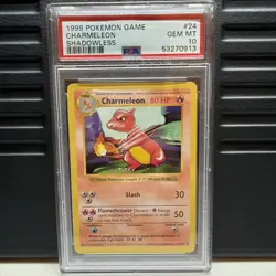 1999 POKEMON BASE SET SHADOWLESS #24 CHARMELEON PSA 10 - Image 1