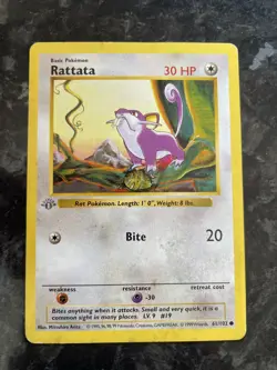 Pokemon Gray Stamp 1st Edition Base Set Shadowless Rattata 61/102 Damaged - Image 1