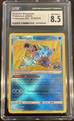 Radiant Blastoise 018/078 Pokemon GO (2022) Holo CGC 8.5 NM/Mint+ - Image 1