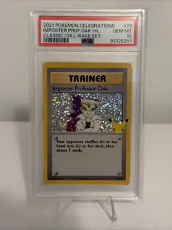 Pokemon TCG Imposter Professor Oak Holo Celebrations: Classic Coll #73 PSA 10 - Image 1