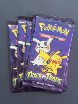 Pokemon Trick or Trade Booster Pack 3 Cards Mimikyu Pikachu 6 UNOPENED Packs - Image 1