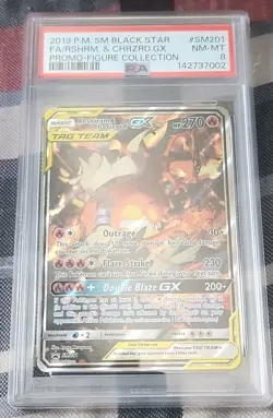 2019 POKEMON SM BLACK STAR PROMO #SM201 FULL ART/RESHIRAM & CHARIZARD GX PSA 8 - Image 1
