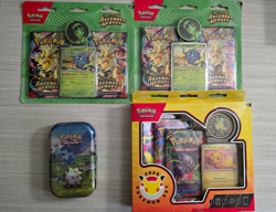Lot: 2 Erika Ascended Heroes packs, Mini Tin, 2026 Pokemon Day Pikachu Pack - Image 1