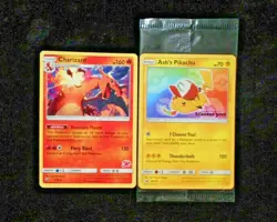 Ash's Pikachu Sealed Promo SM108 Charizard Battle Academy 3/70 Pokemon Card Lot - Image 1