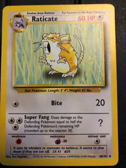 Pokemon TCG Raticate Base Set, Uncommon Card 40/102 MP - Image 1