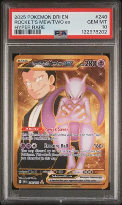 Pokemon Card Team Rocket's Mewtwo EX 240/182 Hyper Rare Destined Rivals PSA 10 - Image 1