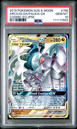 Pokemon Sun & Moon Cosmic Eclipse Arceus, Dialga, Palkia GX 156/236 PSA 10 - Image 1