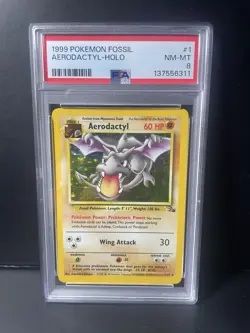 Pokemon Aerodactyl Fossil 1/62 Holo Unlimited 1999 PSA 8 - Image 1