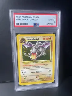 Pokemon Aerodactyl Fossil 1/62 Holo Unlimited 1999 PSA 8 - Image 2