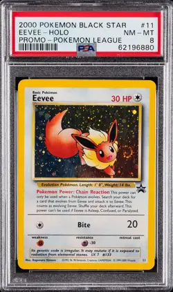2000 POKEMON PROMO BLACK STAR POKEMON LEAGUE #11 EEVEE-HOLO PSA 8 - Image 1
