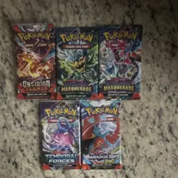 Pokemon TCG Booster Pack Lot Obsidian Flames Twilight Masquerade 5 Packs - Image 1