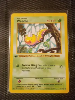 Pokemon Weedle Base Set First Edition Shadowless 69/102 LP Card - Image 1