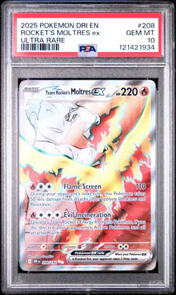 2025 POKEMON DRI EN-DESTINED RIVALS ULTRA RARE TEAM ROCKET'S MOLTRES EX PSA 10 - Image 1