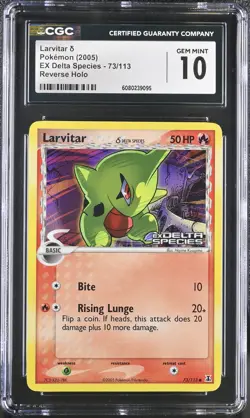 CGC 10 Larvitar EX Delta Species 73/113 Reverse Holo Stamped Pokemon Card - Image 1