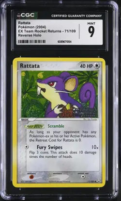 CGC 9 Rattata EX Team Rocket Returns 71/109 Reverse Holo Stamped Pokemon Card - Image 1