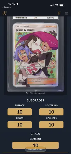 Pokemon TCG Jessie James 68/68 Hidden Fates - ACE 10 Includes Matching Guard - Image 3