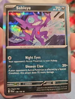 Pokemon TCG Sableye Scarlet & Violet Paldea Evolved 136/193 Holo Rare PACK FRESH - Image 1