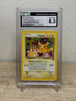 *SWIRL* 2000 Pokemon ____'s Pikachu Promo (Birthday Pikachu) 24 Holo CGC 8.5 - Image 1