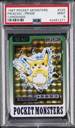 1997 POCKET MONSTERS CARDDASS #025 PIKACHU-PRISM PSA 9 - Image 1