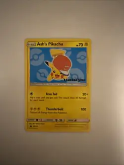 Ash's Pikachu SM114 Pokemon TCG Special Promo Card Mint Condition - Image 1