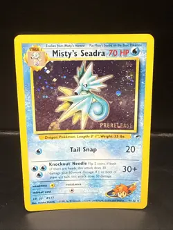 Pokemon TCG Misty's Seadra Holo Rare Gym Heroes Prerelease 9/132 ED Swirl - Image 1