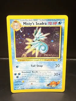 Pokemon TCG Misty's Seadra Holo Rare Gym Heroes Prerelease 9/132 ED Swirl - Image 2