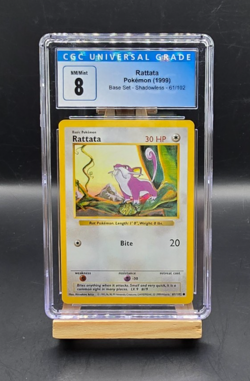 Pokemon Rattata Shadowless 1999 Base Set 61/102 CGC 8 - Image 1