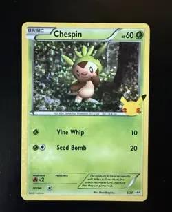 McDonald's Chespin Holo Grass 25th Anniversary Promo Card 006/025 NM Condition - Image 1