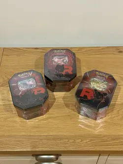 BRAND NEW SEALED Pokemon TCG Destined Rivals Team Rocket Tin Set of 3 ✅ - Image 1