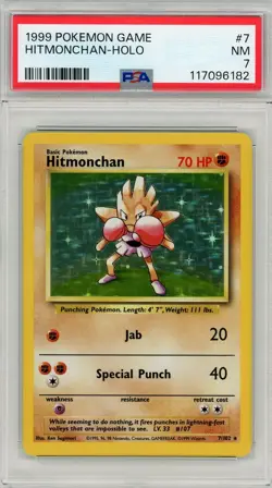 1999 Pokemon Game 7 Hitmonchan Holo PSA 7 NM - Image 1